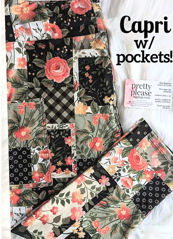 Modern Farmhouse Floral Patches Capri Super SOFT Leggings OS TC Plus rts cdw