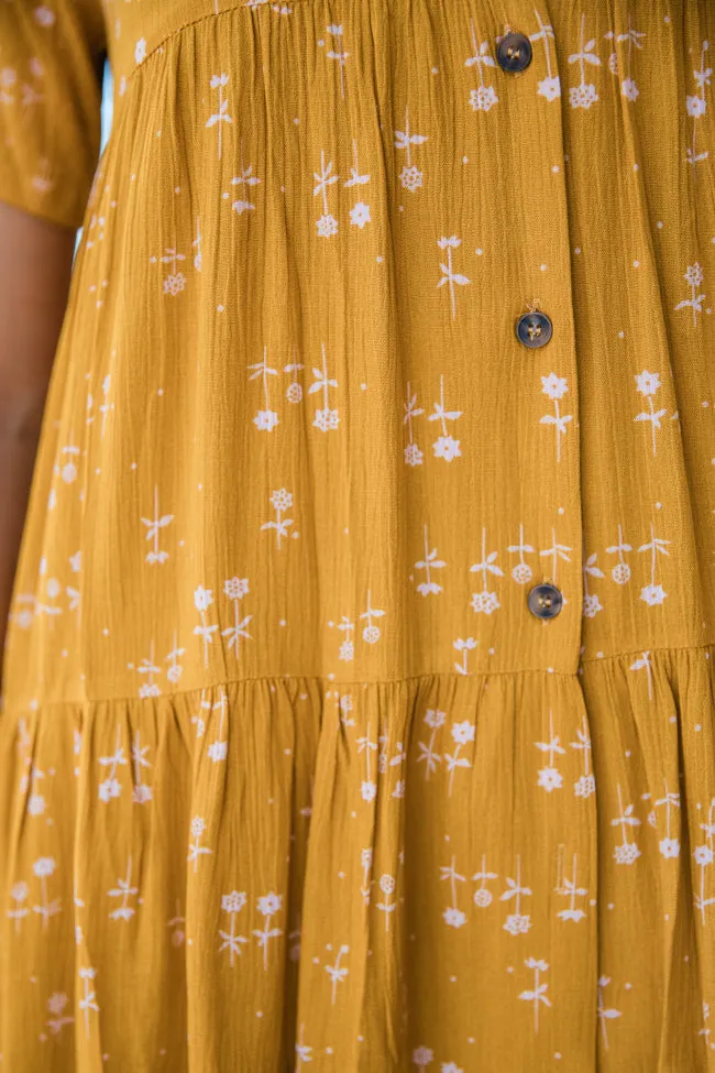 Modern Muse Mustard Floral Print Button Up Dress FINAL SALE