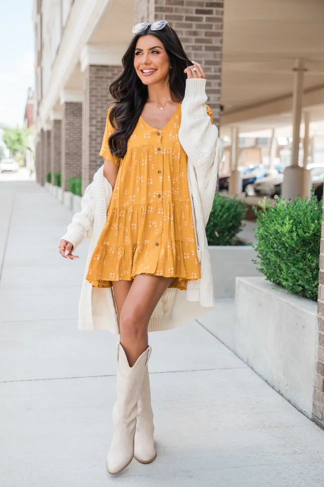 Modern Muse Mustard Floral Print Button Up Dress FINAL SALE