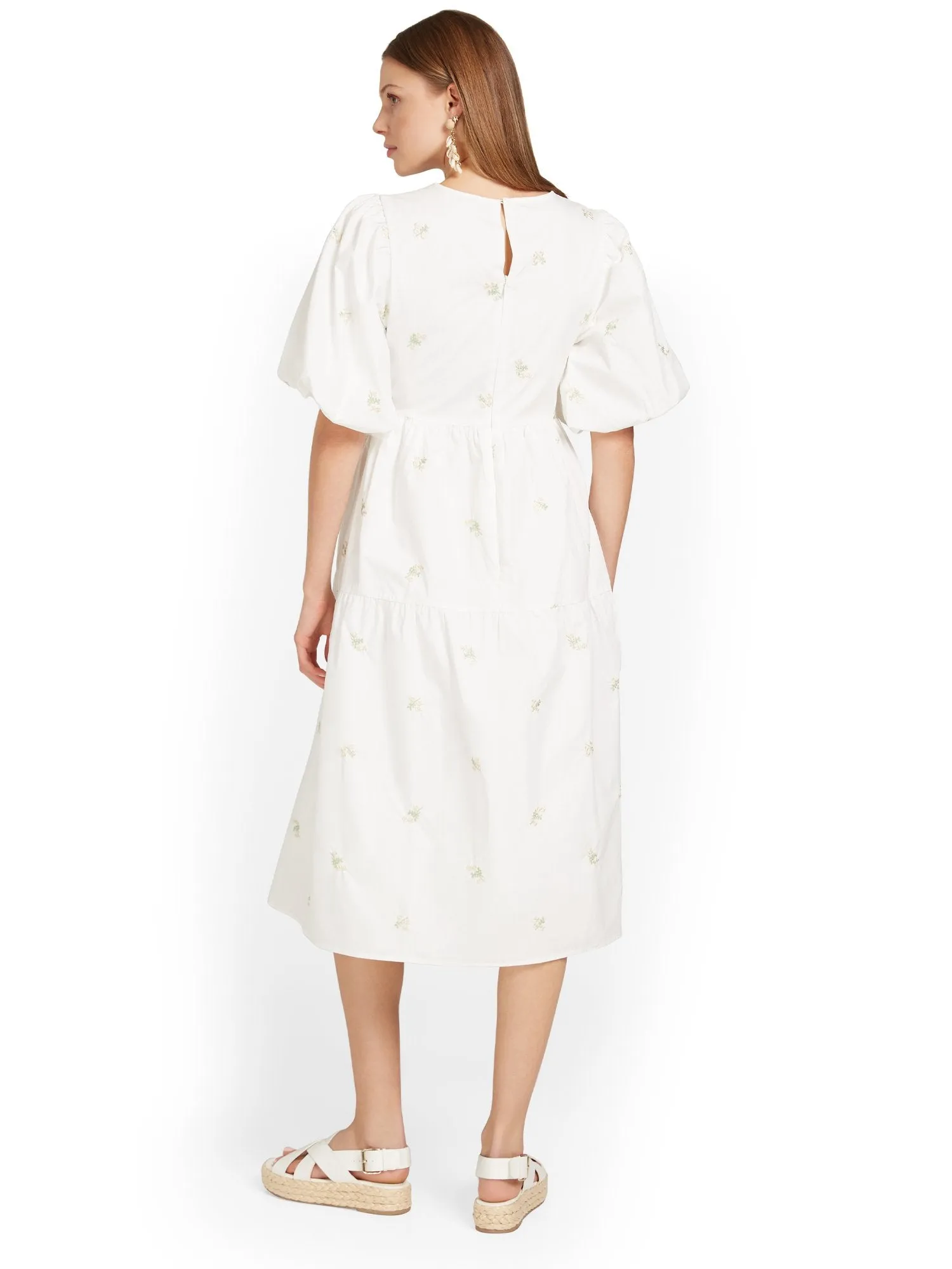 Moodie Embroidered Poplin Puff-Sleeve Midi Dress - Brands We Love