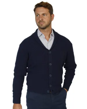 Navy Reclaimed Lambswool Fisherman's Rib Cardigan