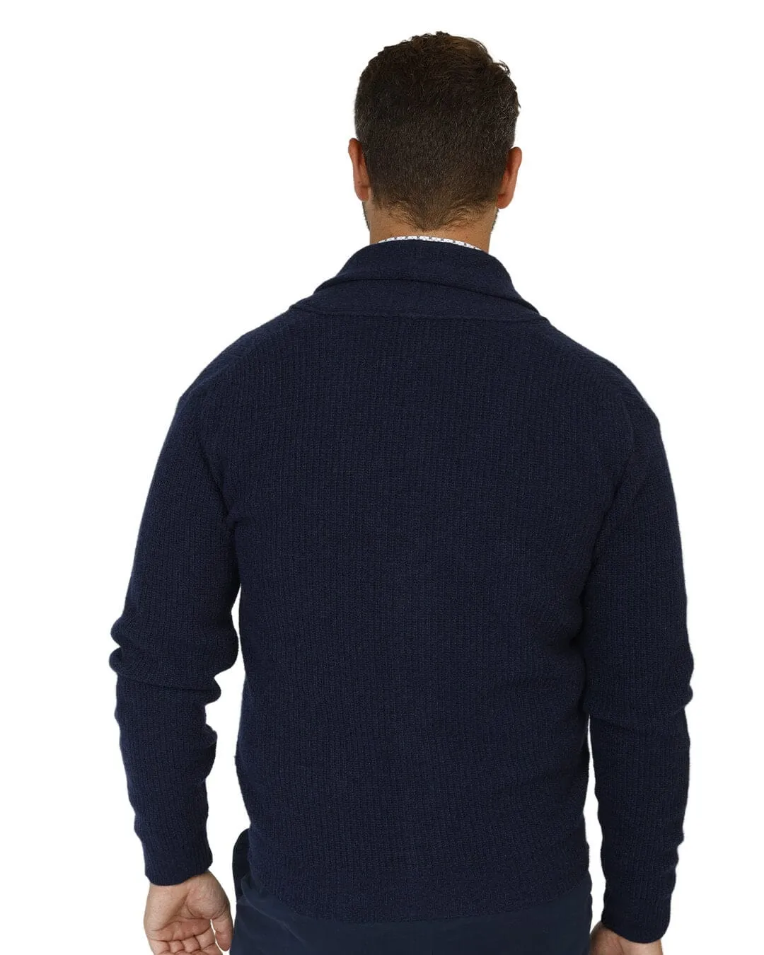 Navy Reclaimed Lambswool Fisherman's Rib Cardigan