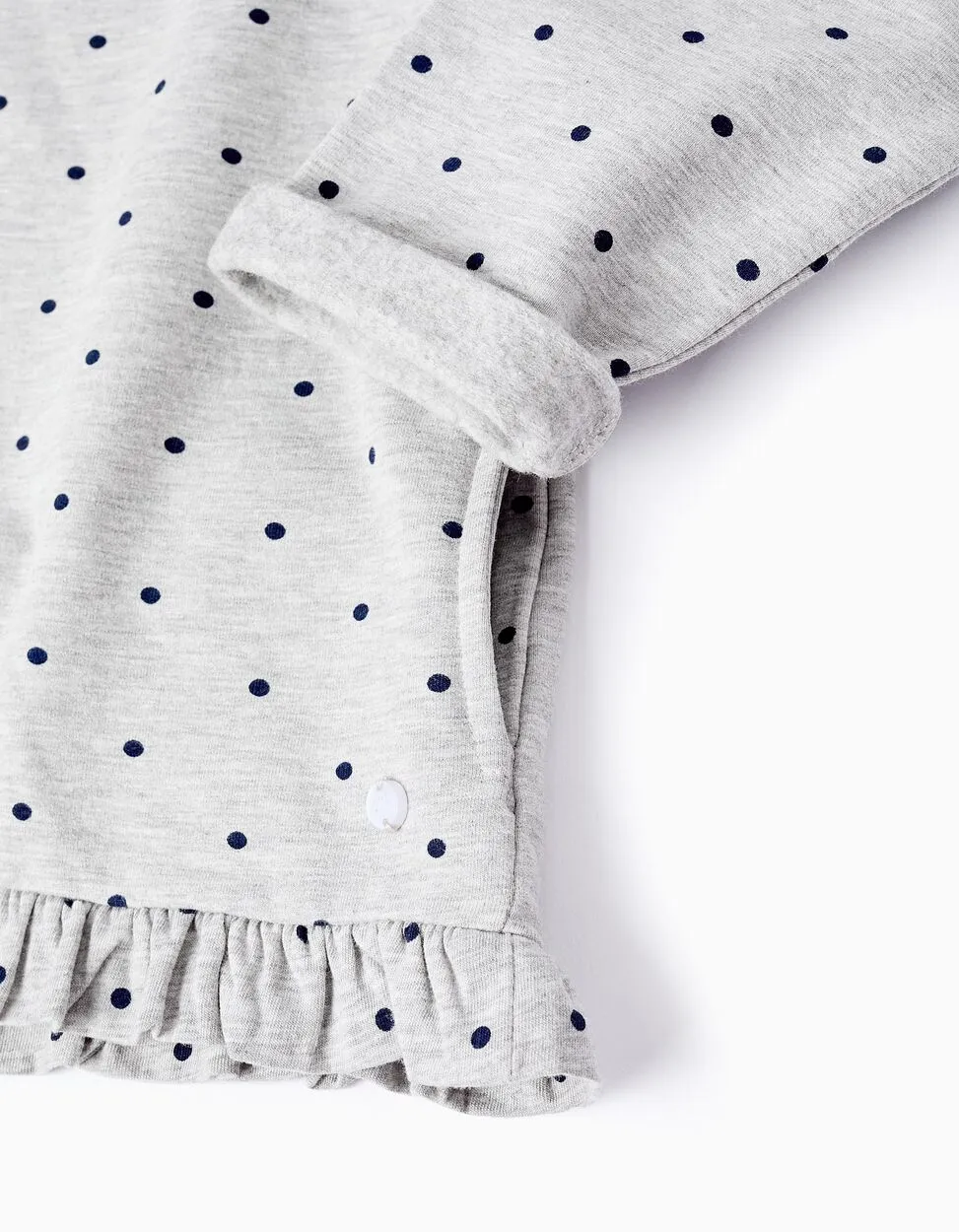 Polka Dot Hooded Jacket for Girls, Grey/Navy Blue