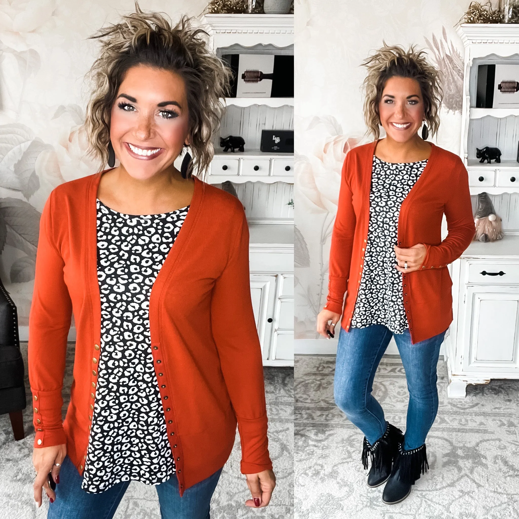 Reason To Smile Snap Cardigan - Rust