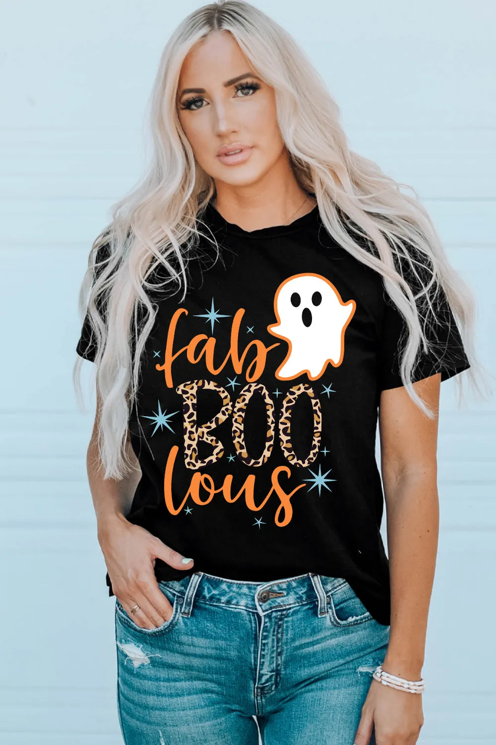 Round Neck Short Sleeve Ghost Graphic T-Shirt