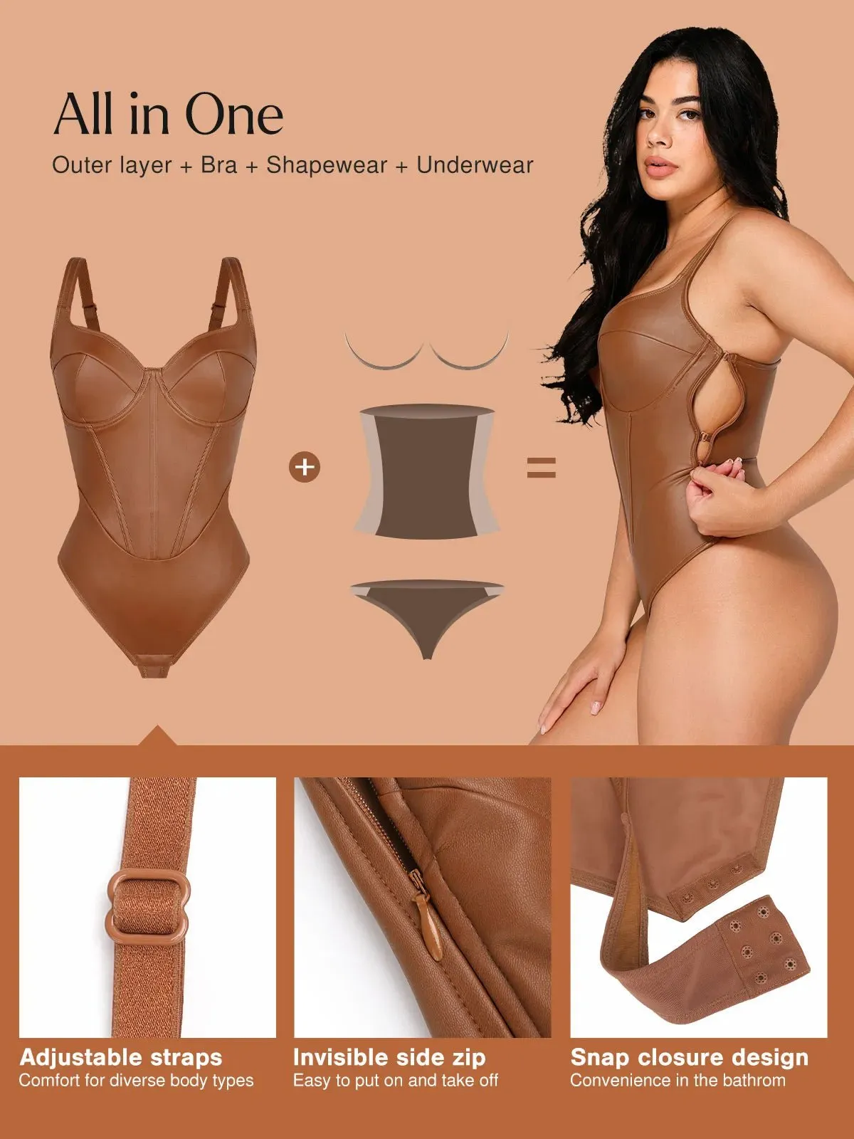 Shapewear Faux Leather Hourglass Corset Bodysuit