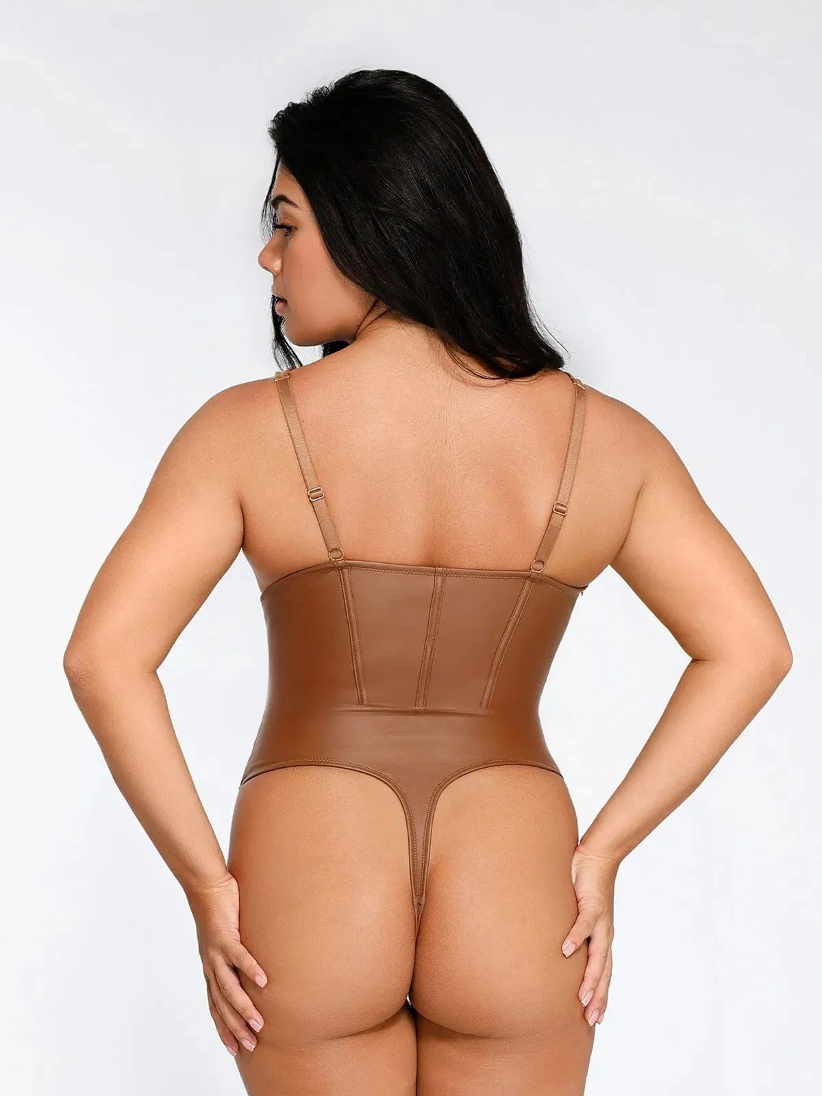 Shapewear Faux Leather Hourglass Corset Bodysuit