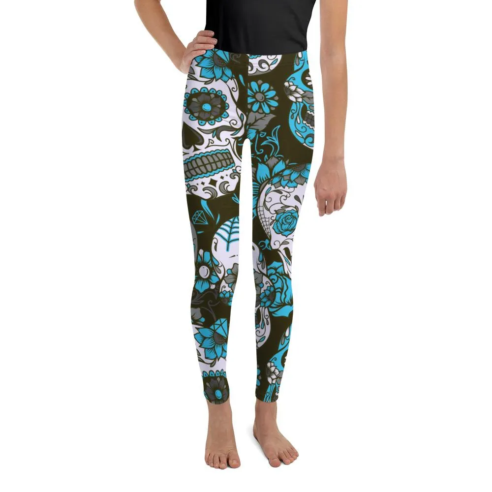 Sky Blue Sugar Skull Youth Leggings