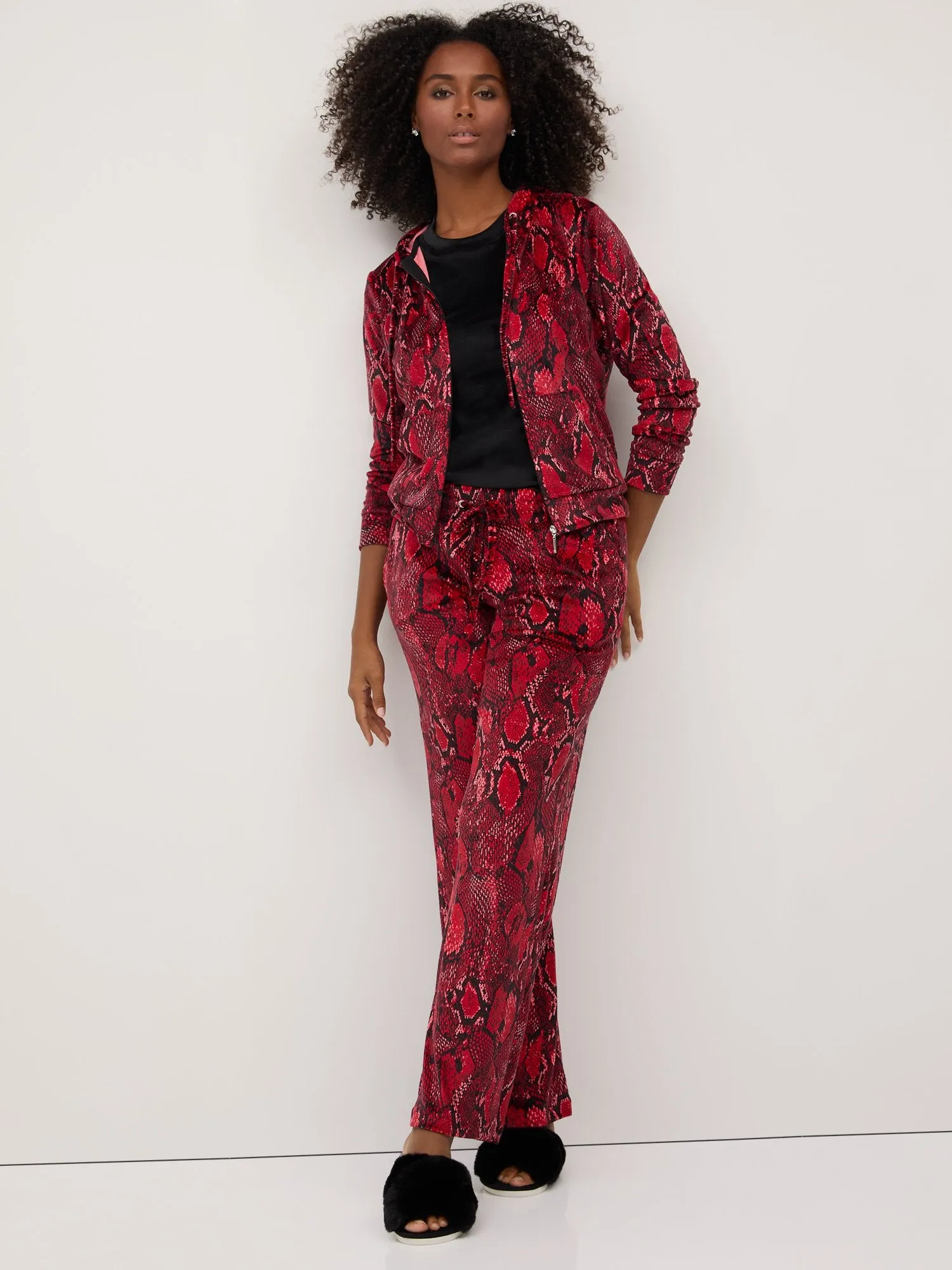 Snake-Print Velour Straight-Leg Pant - Dreamy Velour Collection