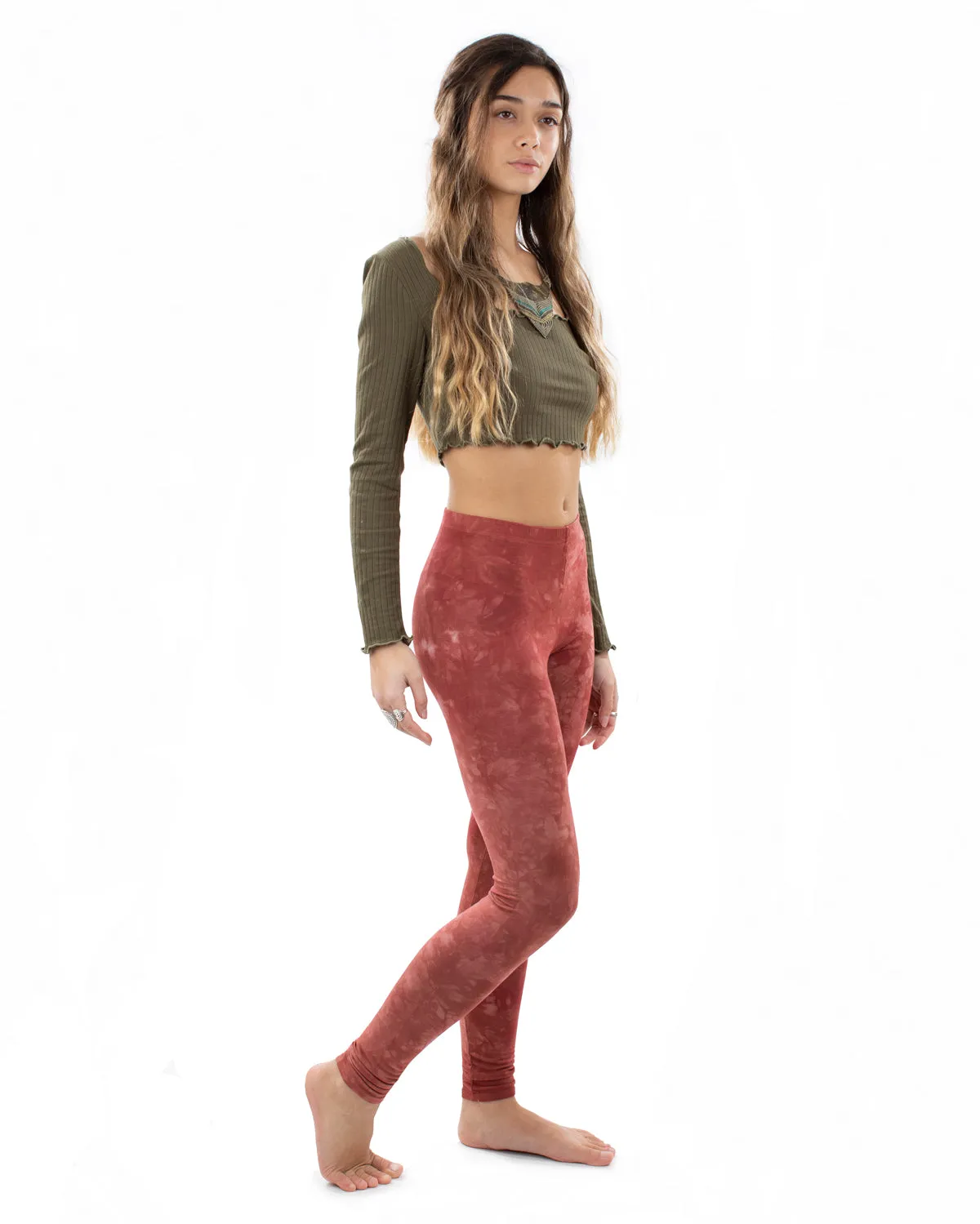 Stonewash Tie Dye Leggings Terracotta Red