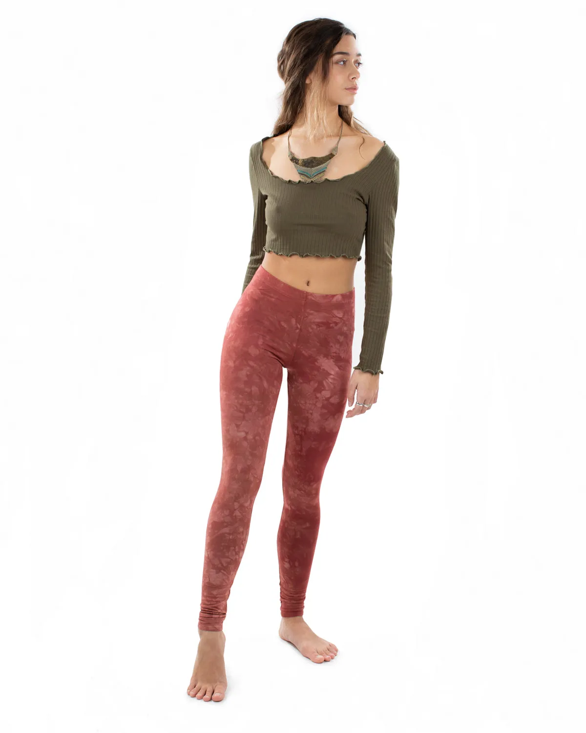 Stonewash Tie Dye Leggings Terracotta Red