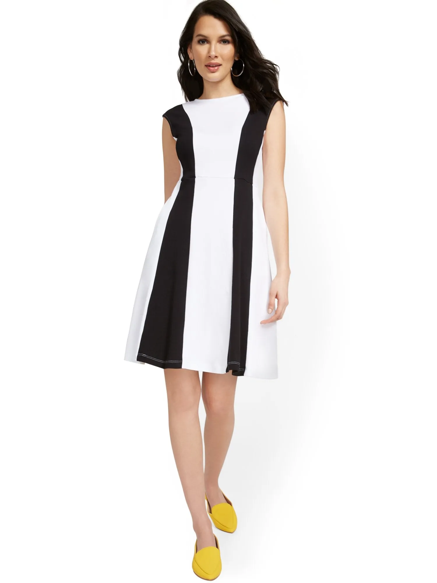 Stripe-Front Fit and Flare Dress - City Knits