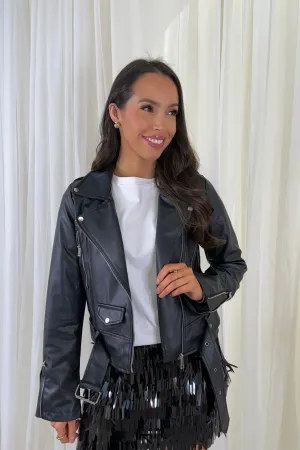 Tara Faux Leather Jacket In Black