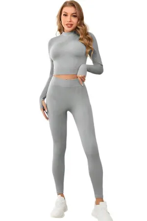 TEEK - Light Grey Mock Neck Top and Leggings Active Set