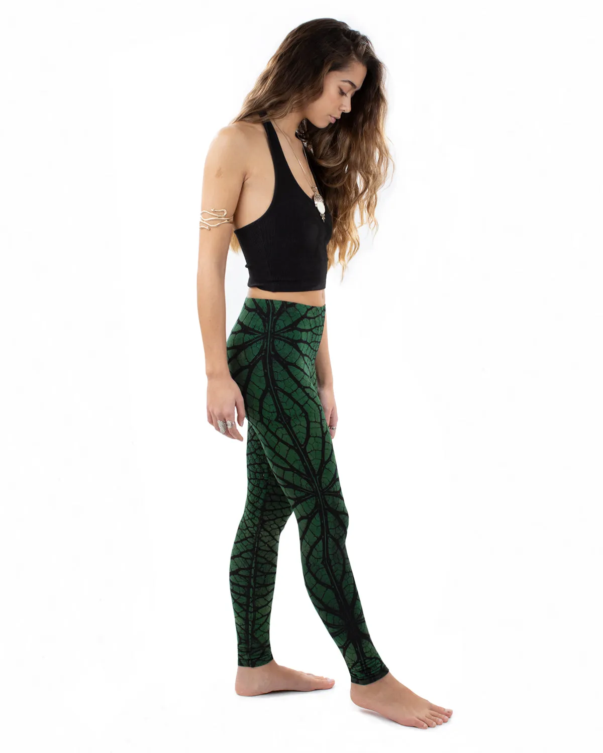 Tree of Life Fractal Tie Dye Leggings Green