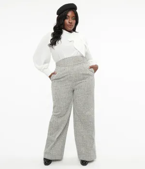 Unique Vintage Plus Size 1940s Beige & Baby Blue Tweed High Waist Pants