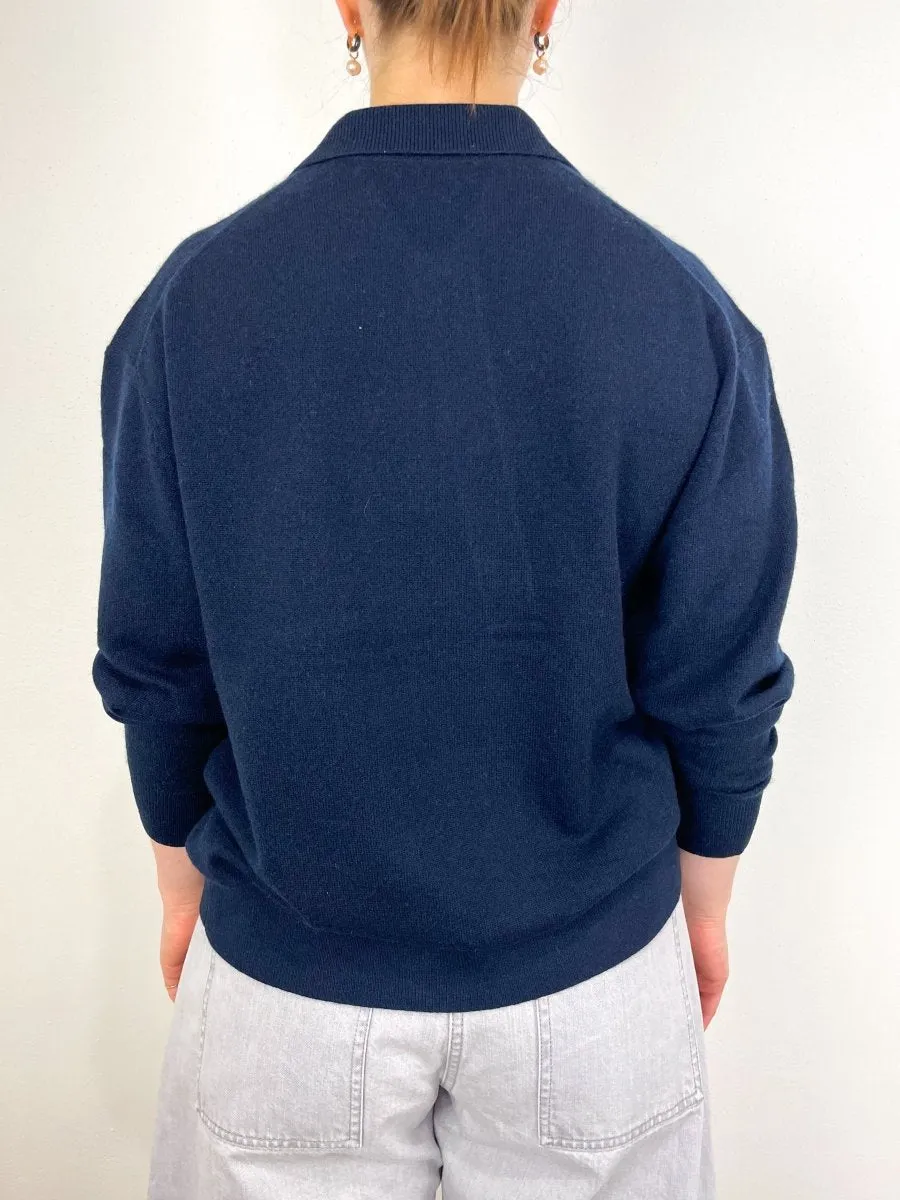 Washable Cashmere Easy Polo Sweater in Navy