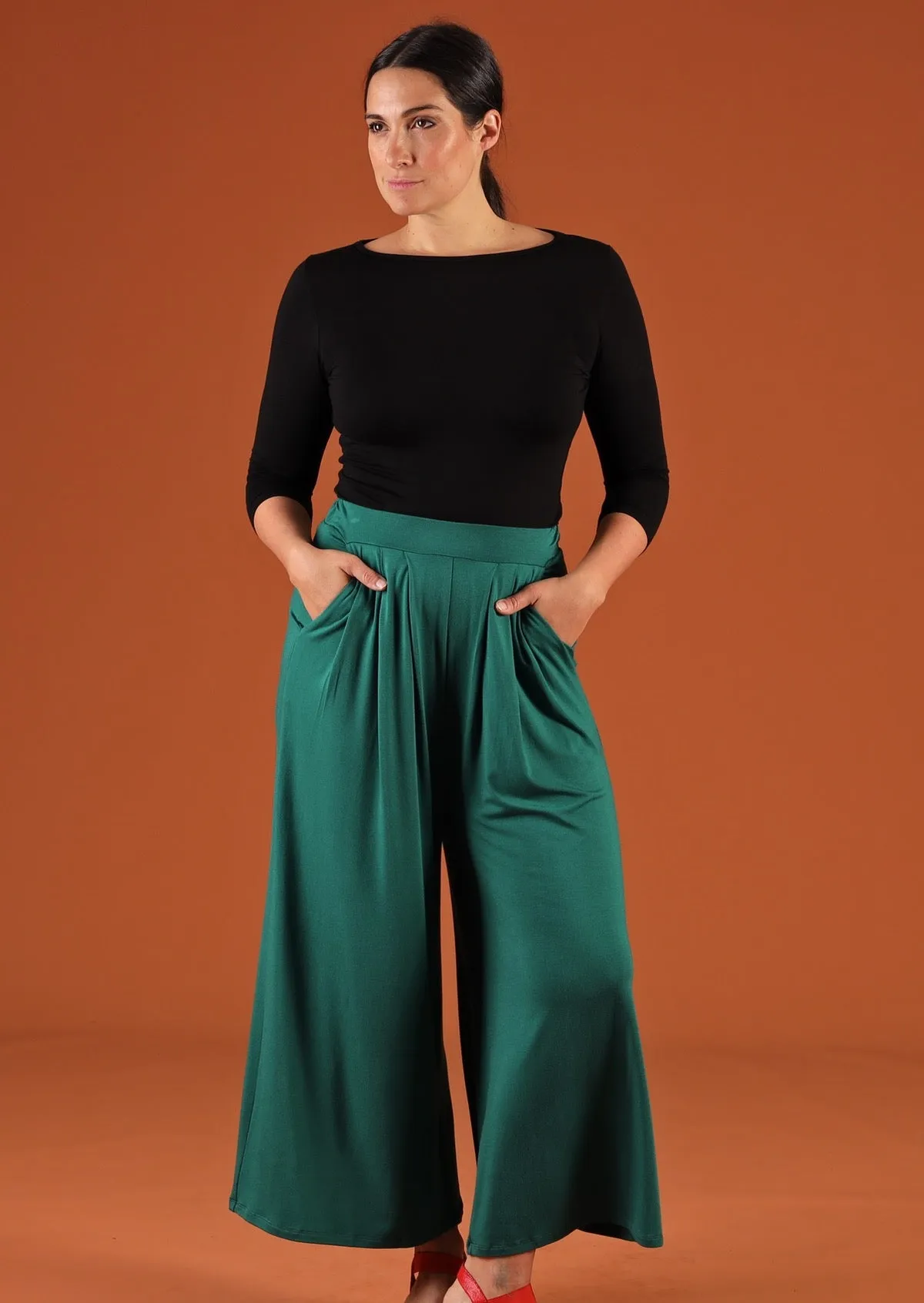 Wide Leg Stretch Pocket Pants Jade Green