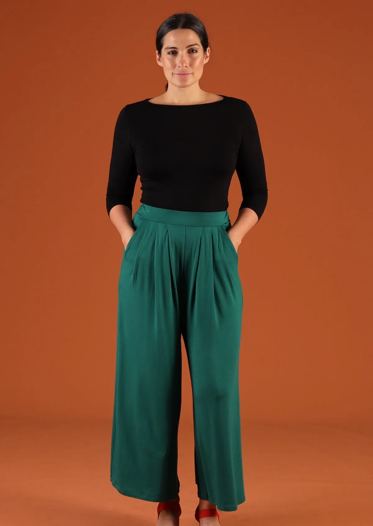 Wide Leg Stretch Pocket Pants Jade Green