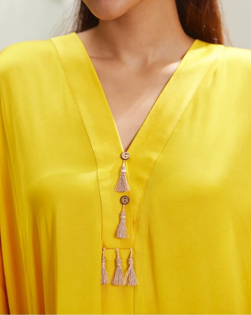 Yellow Silk Kaftan With Golden Border