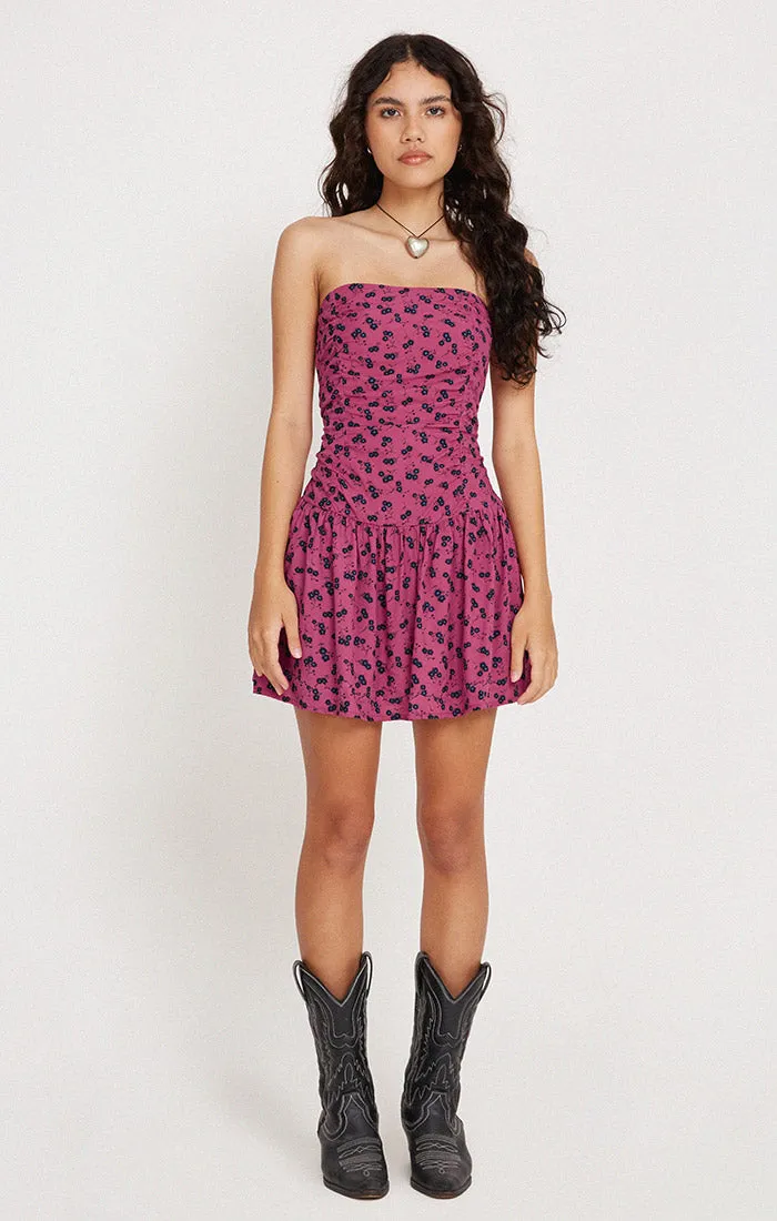 Zhao Bandeau Mini Dress in Raspberry Floral